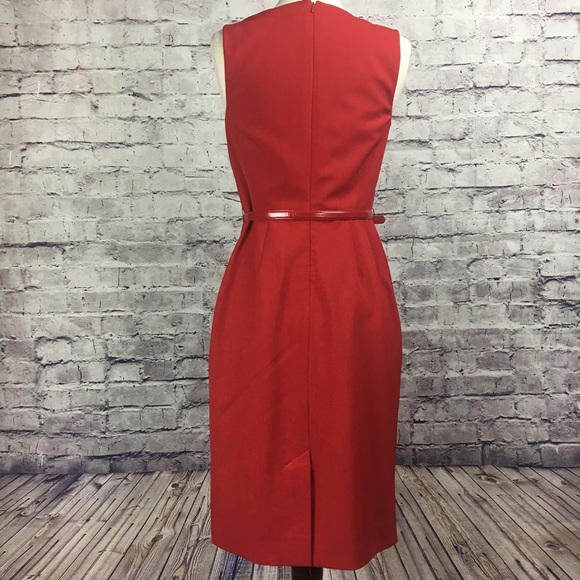 Red Eccoci Career Dress with Black Lace V Plunge - Picture 5 of 8